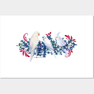 White Christmas Parrots Posters and Art